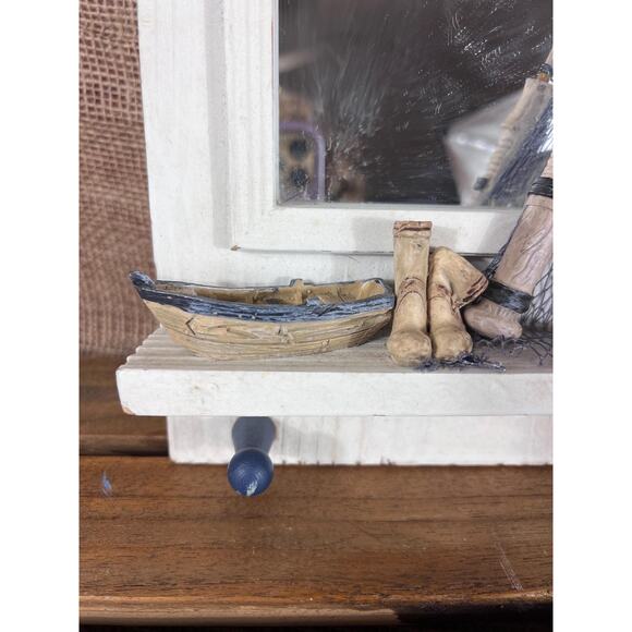 Wood Nautical “Gone Fishing” Theme Mirror with 2 Hanger Shelf~Bathroom Decor - Picture 6 of 9